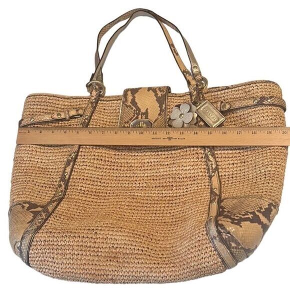 Coach Straw and Python Embossed Leather Trim Natural Large Tote 16838 - Picture 13 of 15